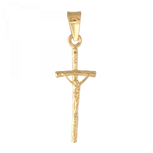 ZŁOTY komplet KRZYŻ PAPIESKI z łańcuszkiem pr. 585 DEDYKACJA - Pamiątka Prezent