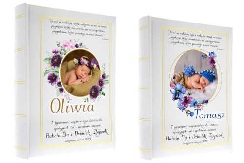 Pamiątkowy album na 50 zdjęć formatu 10 x 15cm - zdjęcie dziecka życzenia dedykacja