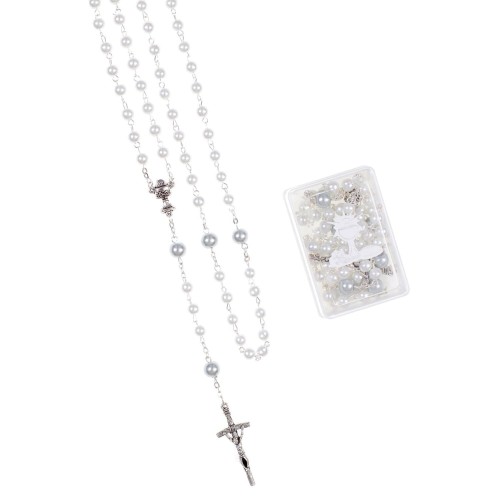 Różaniec - Pierwsza Komunia Święta - 6 mm - szkło - perłowa powłoka - pudełko