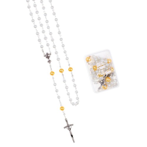 Różaniec - Pierwsza Komunia Święta - 6 mm - szkło - perłowa powłoka - pudełko