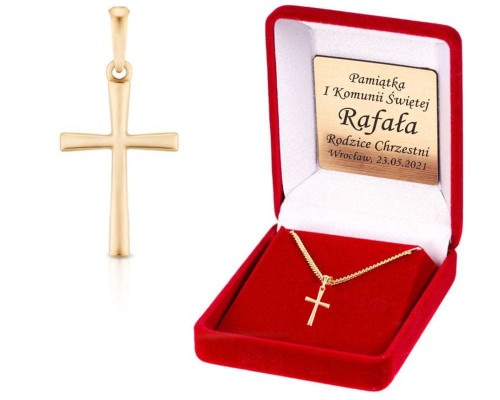 Srebrny/złocony (pr. 925) krzyżyk z łańcuszkiem DEDYKACJA - Pamiątka Prezent