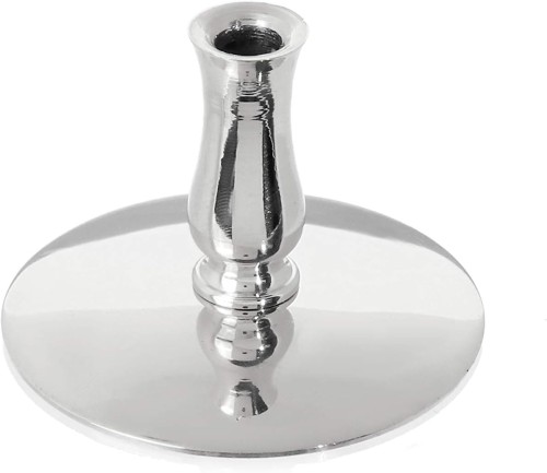 Świecznik mosiądz SREBRNY na cienkie świece ołtarzowe ofiarki rytualne do Ø 6,7 mm