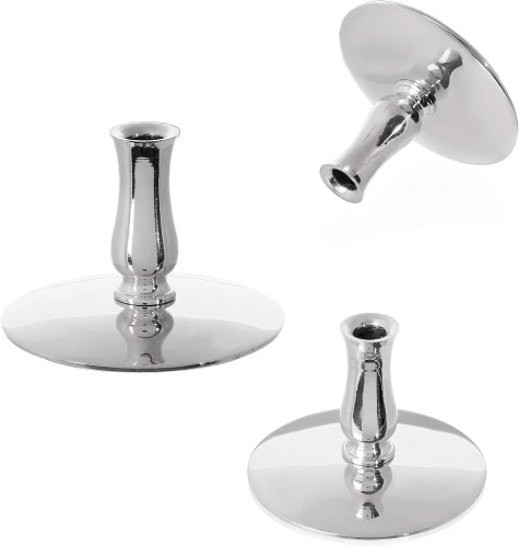 Świecznik mosiądz SREBRNY na cienkie świece ołtarzowe ofiarki rytualne do Ø 6,7 mm