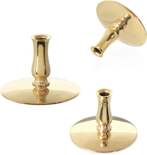 Świecznik mosiądz ZŁOTY na cienkie świece ołtarzowe ofiarki rytualne do Ø 6,7 mm