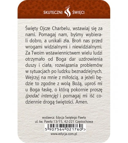 Karta Skuteczni Święci - Święty Charbel