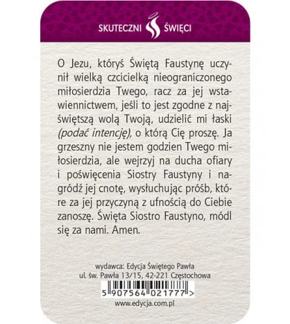 Karta Skuteczni Święci - Święta Faustyna