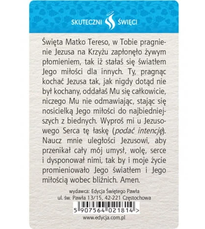 Karta Skuteczni Święci - Święta Matka Teresa