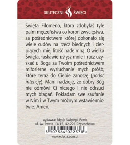 Karta Skuteczni Święci - Święta Filomena