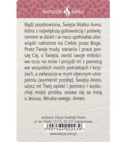Karta Skuteczni Święci - Święta Anna