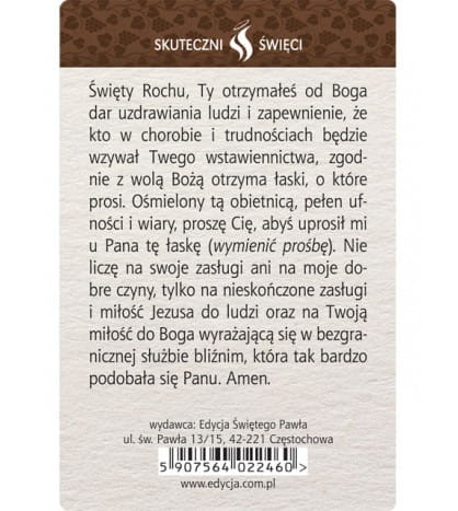 Karta Skuteczni Święci - Święty Roch