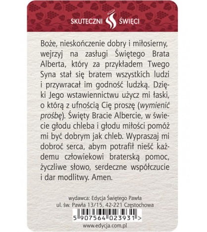 Karta Skuteczni Święci - Święty Brat Albert