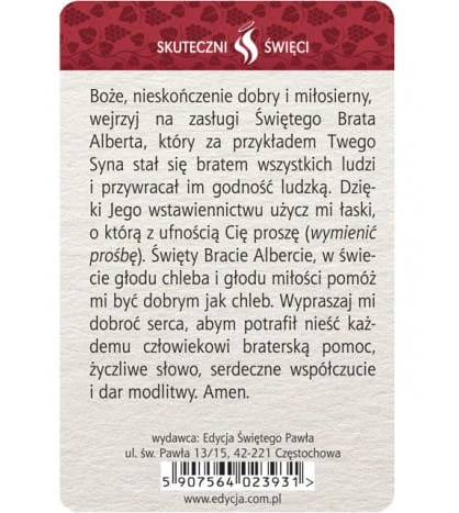 Karta Skuteczni Święci - Święty Brat Albert