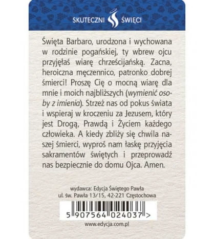 Karta Skuteczni Święci - Święta Barbara