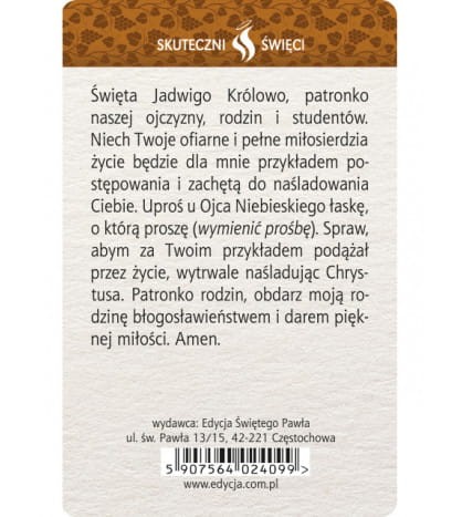Karta Skuteczni Święci - Święta Jadwiga Królowa