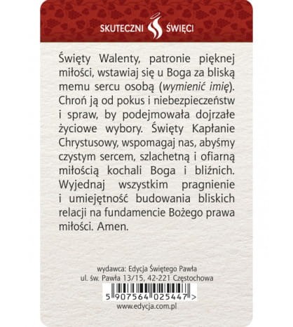 Karta Skuteczni Święci - Święty Walenty