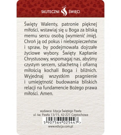 Karta Skuteczni Święci - Święty Walenty
