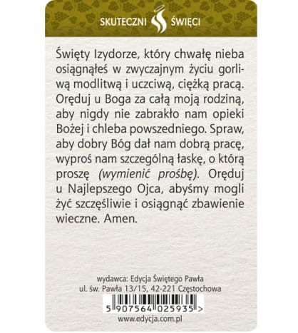 Karta Skuteczni Święci - Święty Izydor Oracz