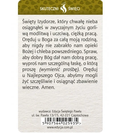 Karta Skuteczni Święci - Święty Izydor Oracz