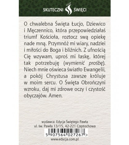 Karta Skuteczni Święci - Święta Łucja
