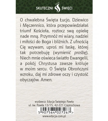 Karta Skuteczni Święci - Święta Łucja