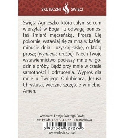 Karta Skuteczni Święci - Święta Agnieszka