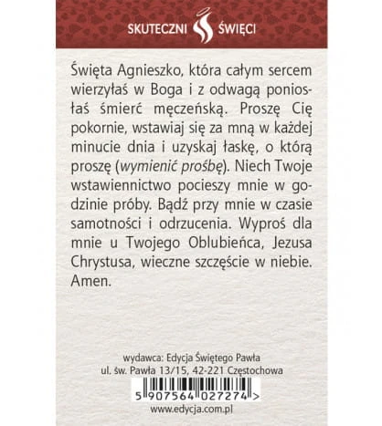 Karta Skuteczni Święci - Święta Agnieszka