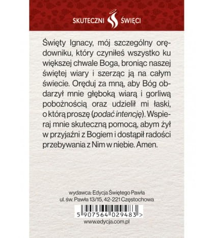 Karta Skuteczni Święci - Święty Ignacy Loyola