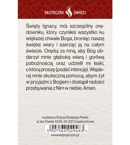 Karta Skuteczni Święci - Święty Ignacy Loyola