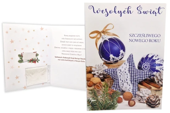 Karnet z życzeniami i opłatkiem Wigilijnym - laurka z motywem świątecznym