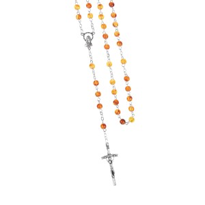 Różaniec z bursztynu - Matka Boża - Stainless Steel naszyjnik