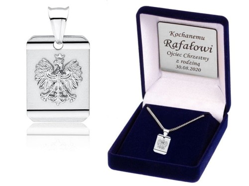 Srebrny medalik pr.925 orzeł z koroną - polski znak narodowy Zawieszka Łańcuszek