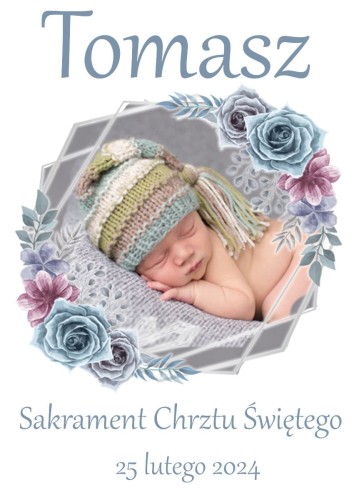 Szatka na chrzest WZÓR HIMMELI ze zdjęciem - Pamiątka Chrztu Świętego