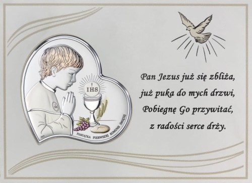 Obrazek srebrny - Pierwsza Komunia Święta na panelu 18x13