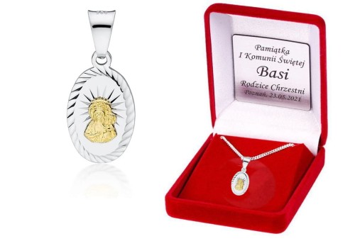 Matka Boska Częstochowska SREBRO - medalik łańcuszek pr. 925 DEDYKACJA - Pamiątka Prezent