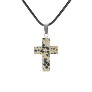 Naszyjnik - krzyżyk - kamień naturalny JASPIS DALMATYŃSKI  2,5cm