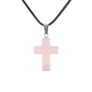 Naszyjnik - krzyżyk - kamień naturalny KWARC RÓŻOWY  2,5cm