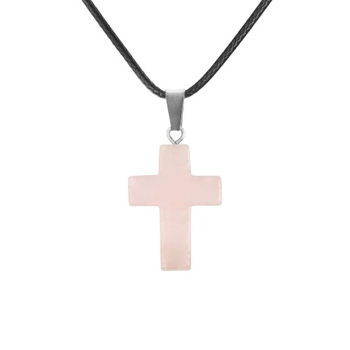 Naszyjnik - krzyżyk - kamień naturalny KWARC RÓŻOWY