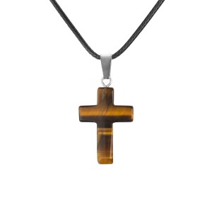 Naszyjnik - krzyżyk - kamień naturalny TYGRYSIE OKO  2,5cm