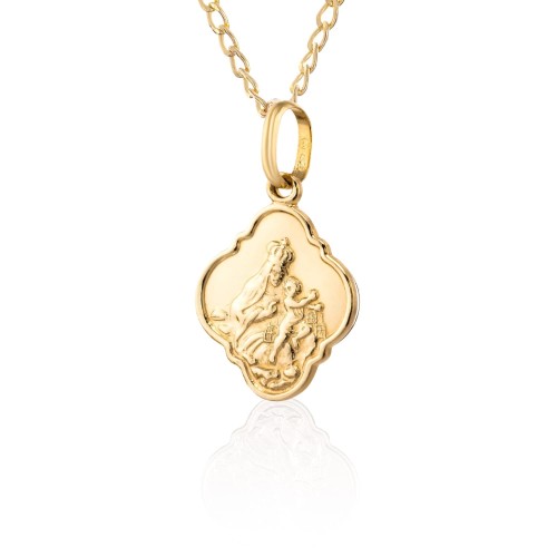 Złoty medalik z Matką Boską SZKAPLERZ łańcuszek pr. 585 DEDYKACJA - Pamiątka Prezent