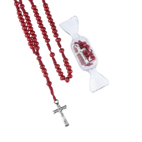 Różaniec - drewno - 4 mm - pudełko cukierek