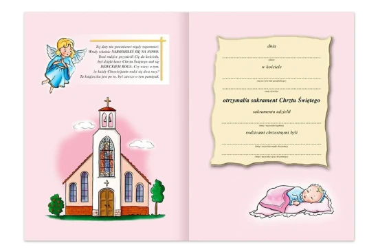 Pamiątka Chrztu Świętego WDS różowy