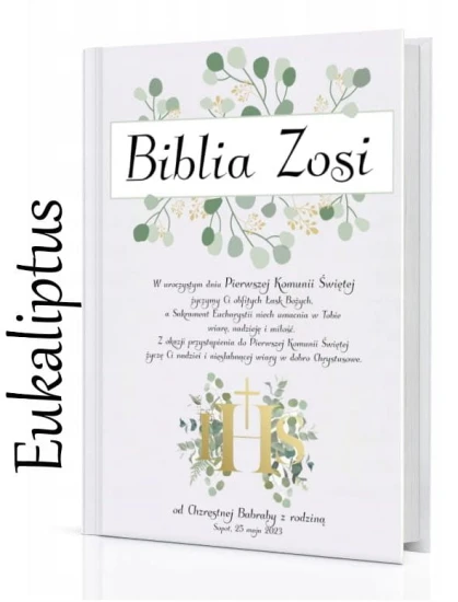 Biblia IHS Własny Nadruk - Pamiątka prezent komunijny