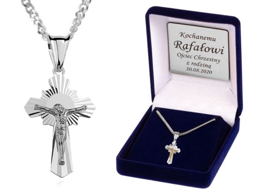 Srebrny krzyżyk z JEZUSEM łańcuszek pr. 925 DEDYKACJA - Pamiątka Prezent