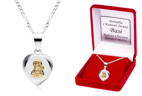 Matka Boska Częstochowska POZŁACANA - medalik łańcuszek pr. 925 DEDYKACJA - Pamiątka Prezen
