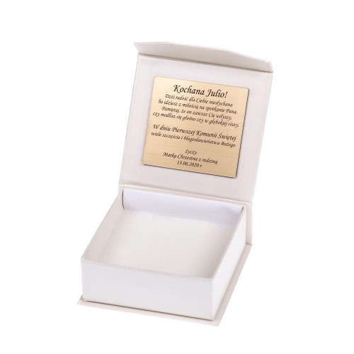 Białe pudełeczko - Złoty krzyżyk dwukolorowy z Jezusem medalikiem św. Benedykta łańcuszek pr. 585 DEDYKACJA