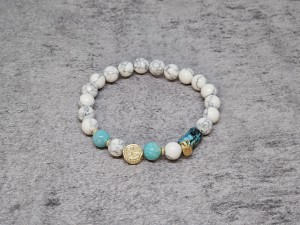 Bransoletka HOWLIT BIAŁY, JAPIS CESARSKI i srebrna AG róża wiatrów