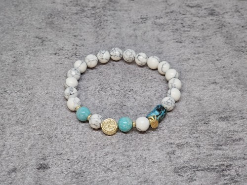 Bransoletka HOWLIT BIAŁY, JAPIS CESARSKI i srebrna AG róża wiatrów