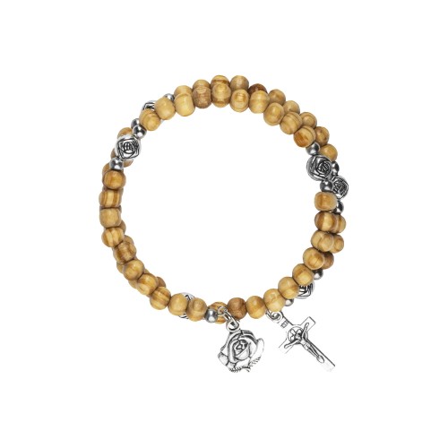 Bransoletka drewniana - różaniec na rękę z św. Benedyktem - 6mm