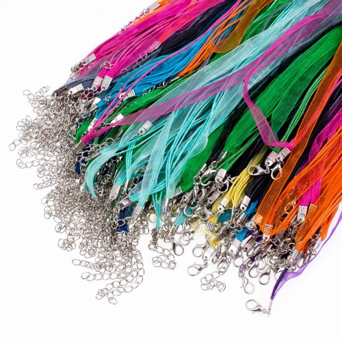Naszyjnik - wstążka organza - mix kolorów - 100 sztuk