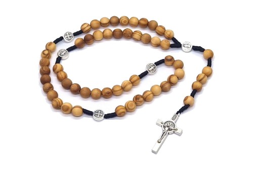Różaniec benedyktyński DRZEWO OLIWNE na sznurku makrama